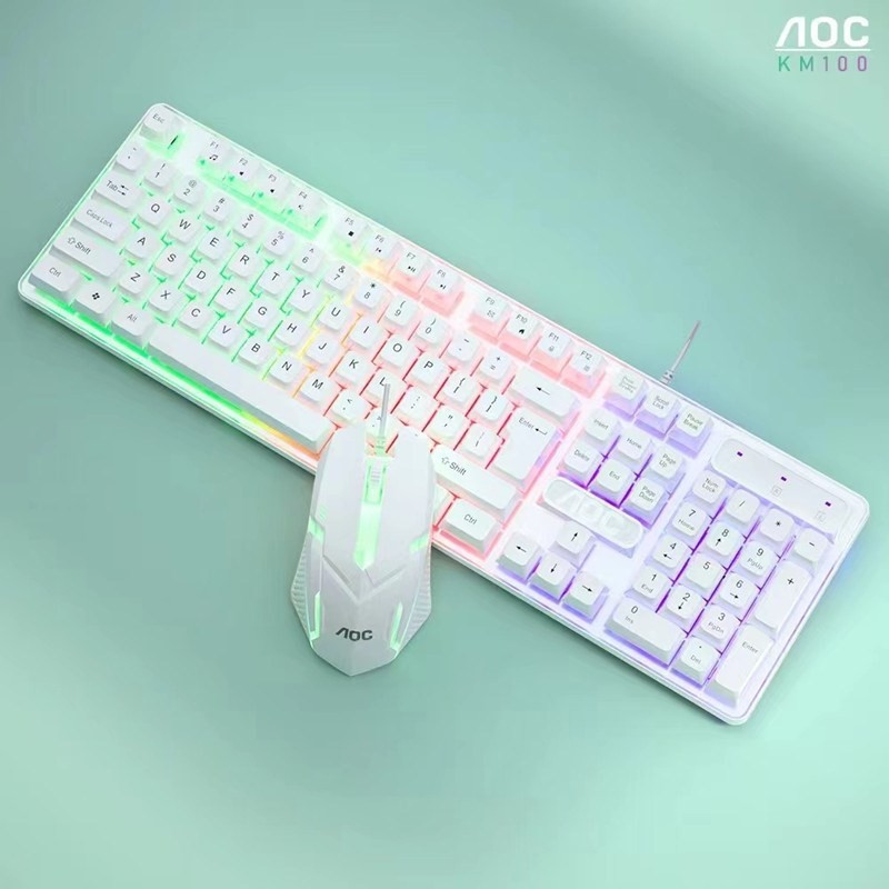 双飞燕KM100有线USB炫彩发光键盘鼠标套装机械手感悬浮键帽套装