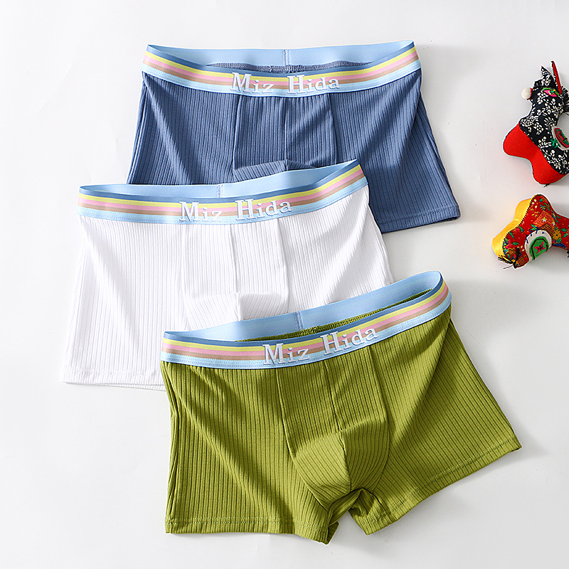 Men's Underwear Threaded Cotton Flat Corner Pants Mid Waist