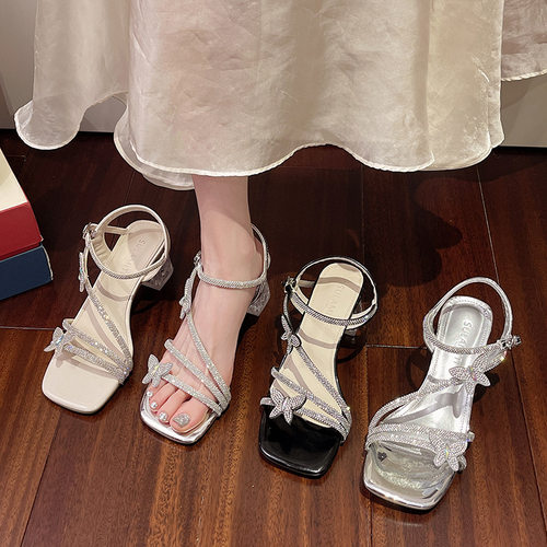 women's Coarse heeled flower sandals, fairy shoes, summer