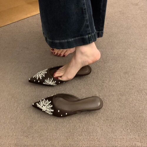 New Thick Heel Half Slippers Women's New Year's Eve Shoes S