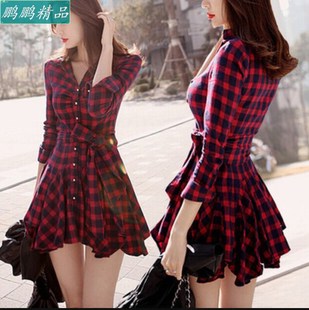 Summer Dress 2016 Retro Women Red Plaid Shirt Casual Dresses