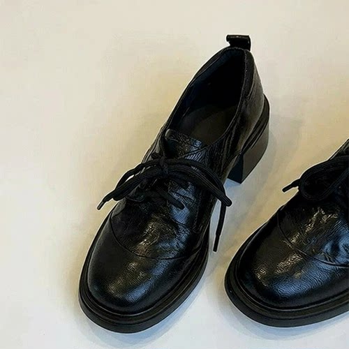 Small leather shoes, women's thick heels,girl's shoes
