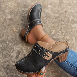 womens Vintage carved rough soled ller shoes hollow slippers