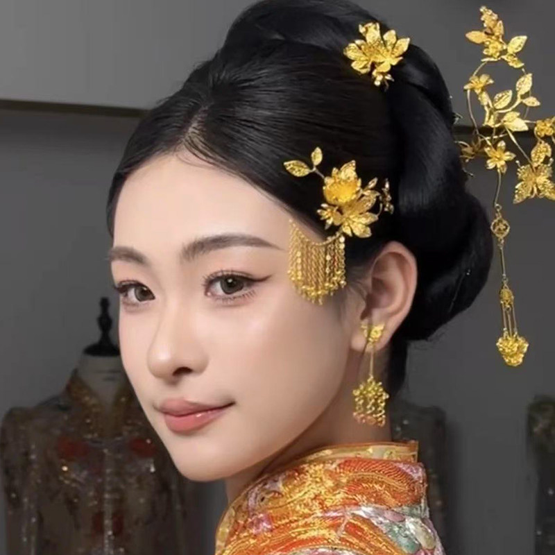 ETE金色流苏发簪新娘结婚中式复古婚礼簪子古典宫廷秀禾头饰配饰
