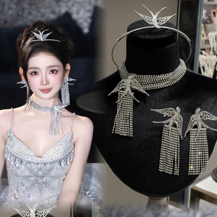 重工镶钻多层燕子项链耳环高级感舞台演出颈链个性新娘婚纱皇冠