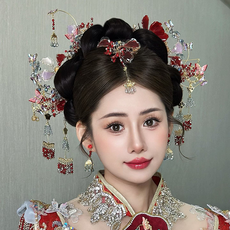 ETE新款新娘结婚古装秀禾头饰红色中式婚礼龙凤褂古典敬酒服发饰