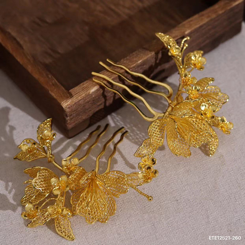 ETE复古新娘结婚秀禾金色边夹侧饰龙凤褂配饰古典中式百搭发钗配