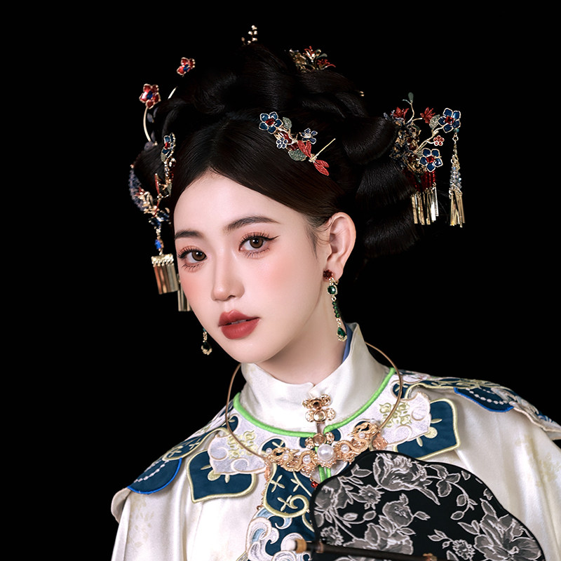 ETE新娘中式古装秀禾头饰奢华古典水晶流苏步摇发钗复古婚礼发饰