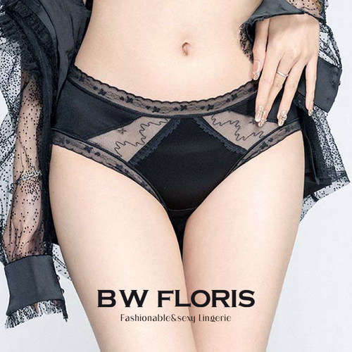芙洛丽丝 优雅波浪边蕾丝性感内裤女2026新款中腰网纱三角裤黑色