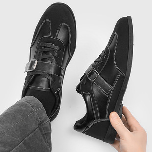韩国潮鞋美式复古德训鞋皮带扣男增高皮鞋德比鞋阿甘鞋小众设计低