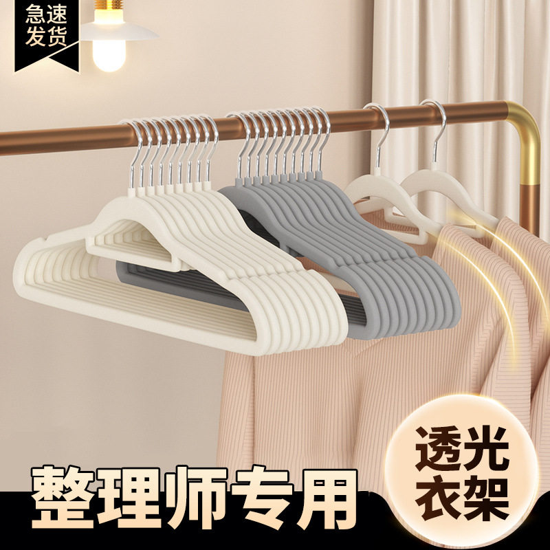 德国精工厂家直供全新透光植绒衣架防滑无痕收纳整理师推荐衣服架