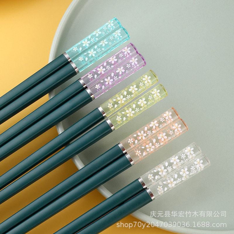 德国精工樱花筷子高档家用防滑防霉耐高温家庭合金筷精品高颜值快