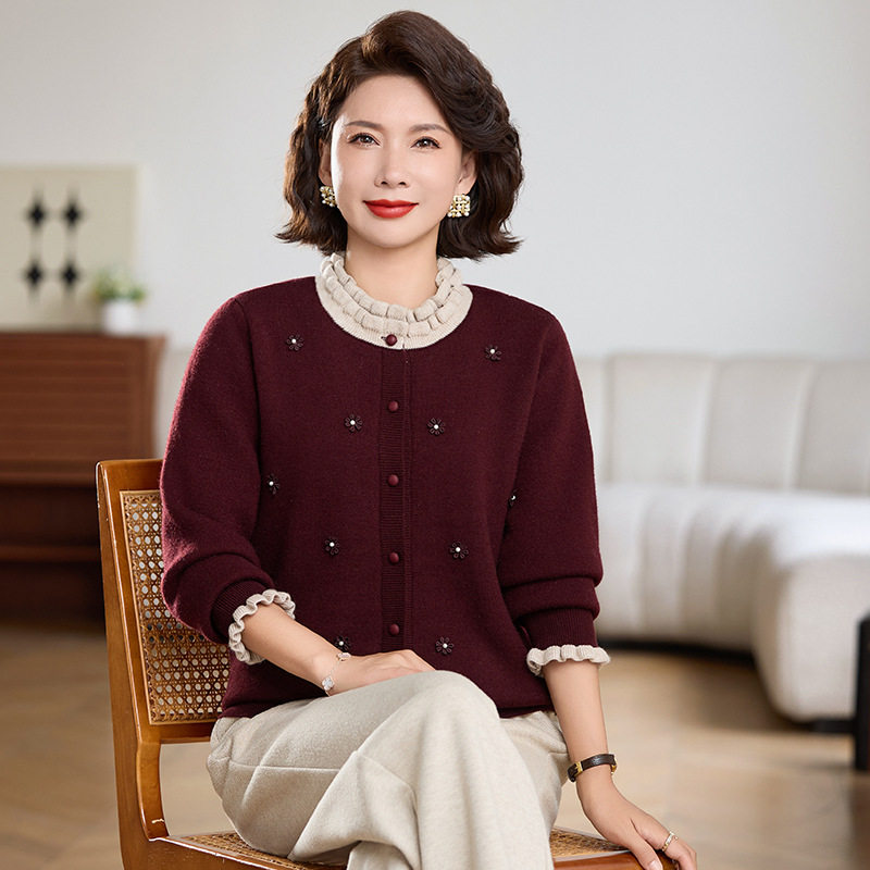 恒源祥新款妈妈秋冬装开衫时尚一体绒保暖上衣中老年女加绒加厚毛,男装,中老年上装,淘宝优惠券,粉丝福利购,淘宝优惠卷