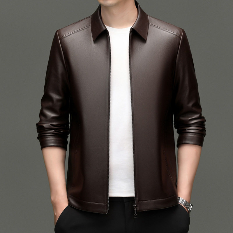 恒源祥男士翻领加厚皮夹克秋冬时尚休闲拉链外套中青年简约防风上,男装,皮衣,淘宝优惠券,粉丝福利购,淘宝优惠卷