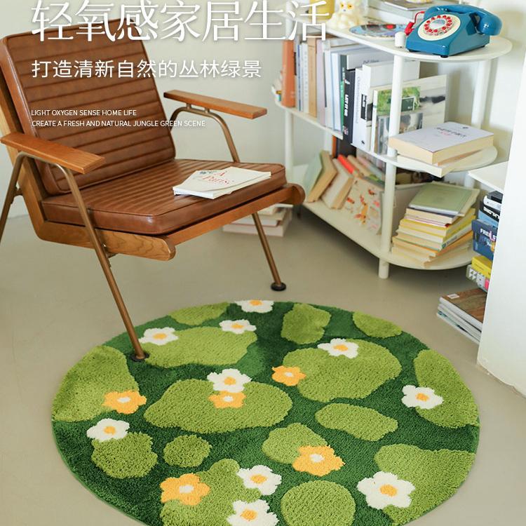 德国精工家用苔藓森林地毯客厅儿童卧室床边毯ins门口圆形绿色地