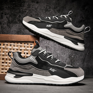 百搭休闲鞋 香港潮牌春季 男士 皮面运动鞋 跑步防滑增高老爹 阿甘男鞋