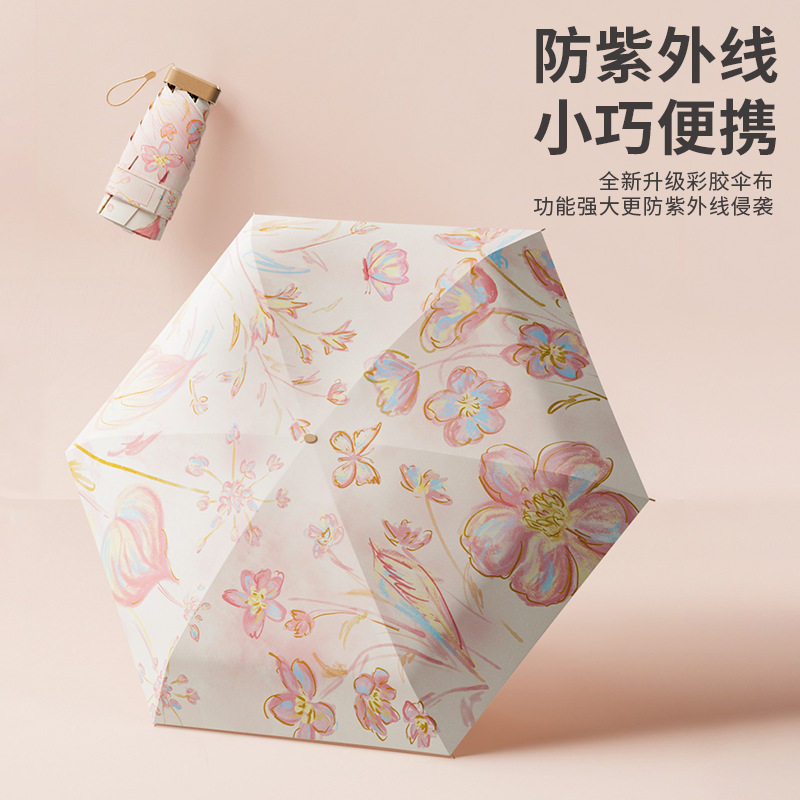 德国精工五折伞防晒防紫外线扁迷你太阳伞晴雨两用女加厚便携遮阳