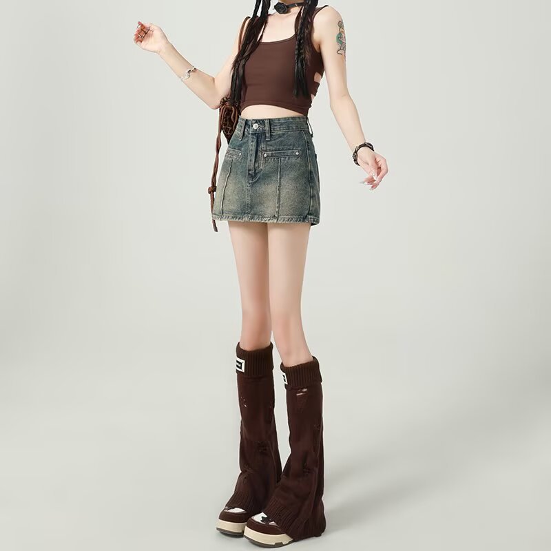 薏尔康美式复古牛仔短裤女2025夏季新款高腰显瘦防走光小众设计辣