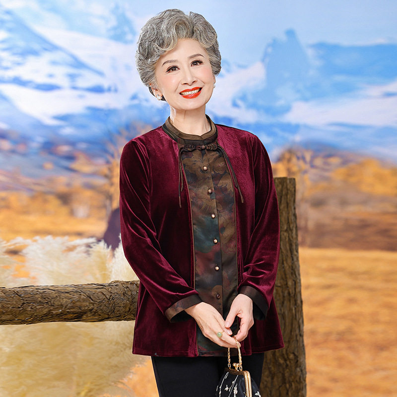 恒源祥中老年妈妈秋季长袖衬衫大码奶奶金丝绒薄外套婚礼喜庆老太,男装,唐装,淘宝优惠券,粉丝福利购,淘宝优惠卷
