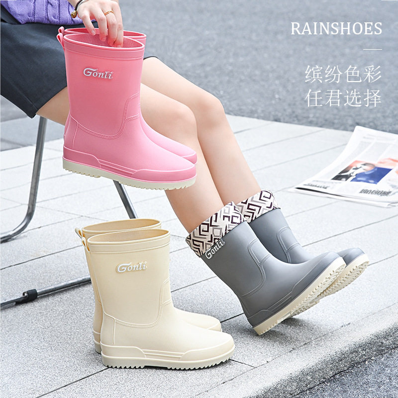 德国精工跨境中筒女士户外水鞋短筒雨靴欧美时尚雨鞋轻便胶鞋厨房