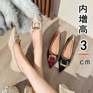香港潮牌尖头裸色内增高单鞋女2025年新款惠州女鞋漆皮法式百搭浅