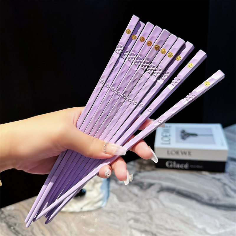德国精工紫色雕花轻奢合金筷家用防霉不发霉高档上档次食品级高颜