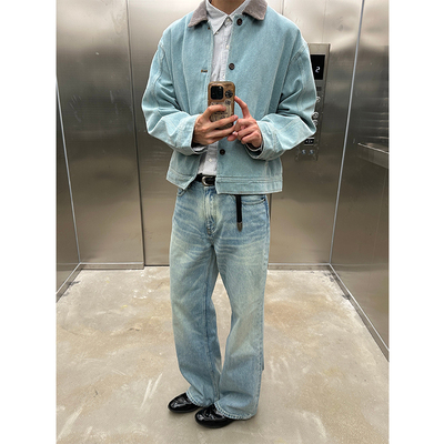 美式复古水洗翻领短款外套男款秋季高级感cleanfit底特律工装夹克