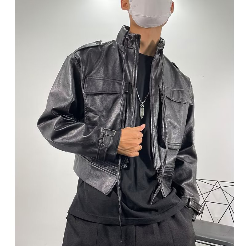 皮衣宽松拉链机车翻领夹克