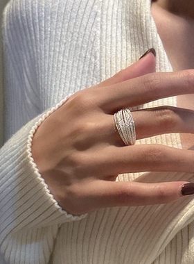 S925纯银新款潮流叠戴风多层线戒指女简约韩国高级感夸张指环手饰