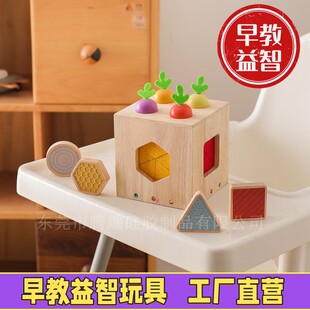 孩童启智农场拔萝卜玩具宝宝触觉感知形状配对智力盒早教实木玩具