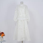 饰上衣高腰套装 新款 独立站现货欧美度假风立体花朵装 连衣长裙