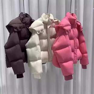新款平湖女装90绒加厚短款羽绒服女款2024冬季轻奢连帽泡芙面包服