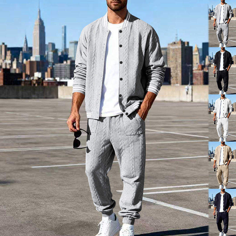 跨境欧美热卖男士飞行服棒球服提花休闲运动套装长裤DF-78+YY-15