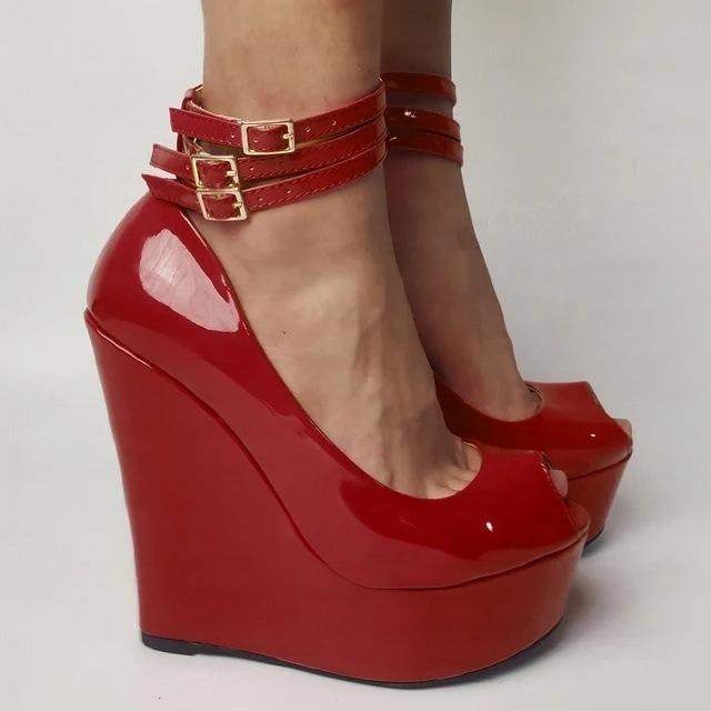 欧美时装凉鞋 罗马搭扣糖果色坡跟女鞋大码wedge sandalsPU