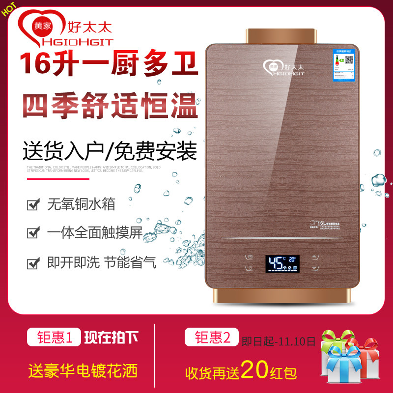 黄家好太太家用燃气热水器瓶装液化气煤16升强排插电式洗澡即热式