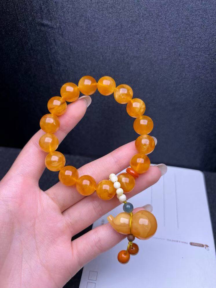 天然老花蜡鸡油黄蜜蜡手串满蜜老花蜡尺寸10毫米老蜡手串