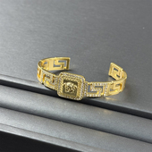 新款 复古风满钻方形开口手镯女欧美小众设计轻奢气质百搭手饰 法式