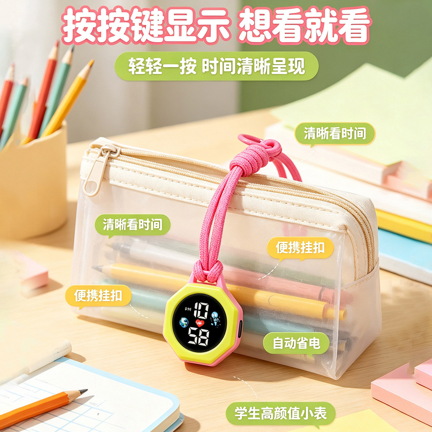 2026新款多巴胺迷你便携挂表儿童图片