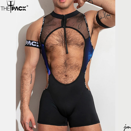 ThePack网眼孔雀翎色平角连体服