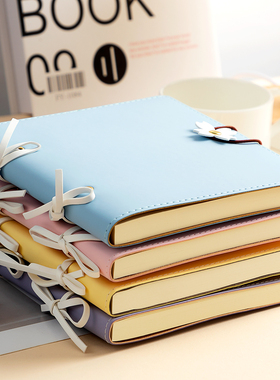 allinone笔记本本子皮质封面蝴蝶结绑带记事本学习用品本子2025新潮多功能皮革简约学习大学生考研方形手账本