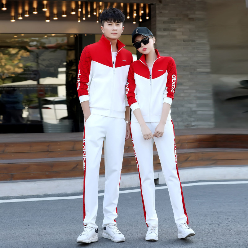 新款白色情侣运动套装男女时尚休闲跑步运动服女卫衣男士春秋情侣