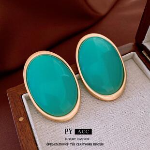 中古vintage银针椭圆耳环复古夸张简约耳钉小众高级感耳饰女