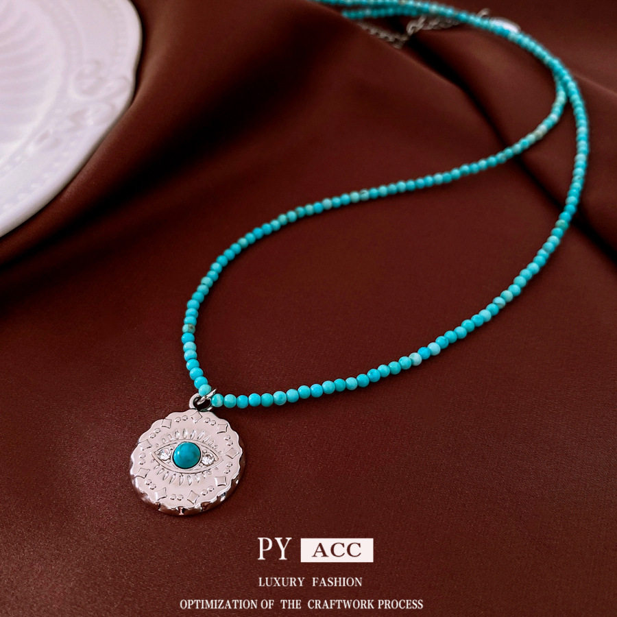 镶钻绿松石恶魔之眼吊坠项链复古百搭锁骨链简约高级感饰品女