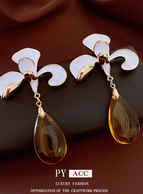 复古银针滴油花朵流苏耳环轻奢高级感耳坠时尚气质小众耳饰女