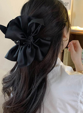 法式赫本风缎面蝴蝶结抓夹发夹复古气质后脑勺鲨鱼夹新款发饰