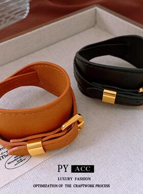 复古人造皮革长方形项链choker个性时尚颈链高级感百搭饰品女