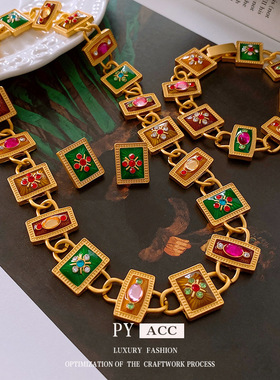 中古vintage银针镶钻滴油耳环复古重工耳钉轻奢高级感耳饰女