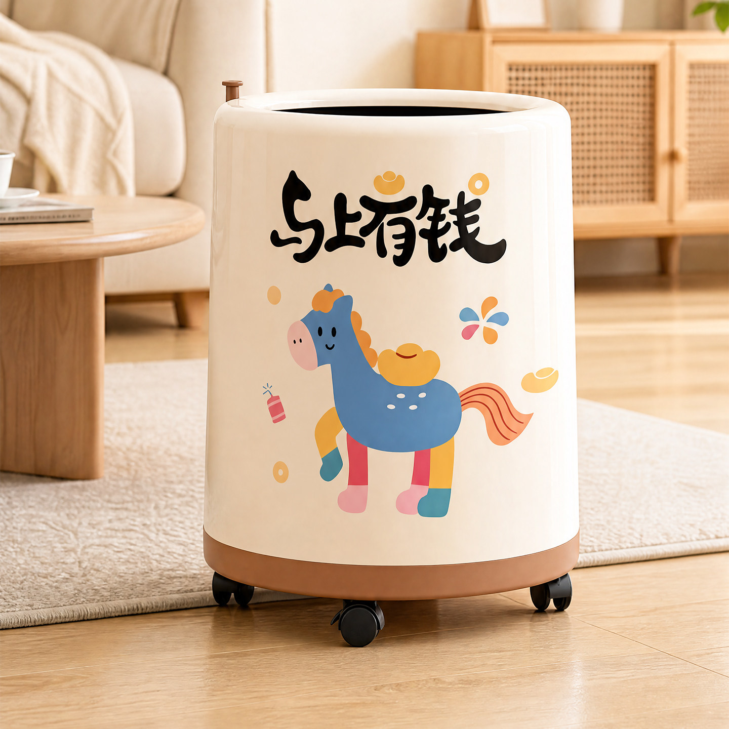 【马上有钱】垃圾桶家用2026新款带轮高颜值客厅轻奢高档厨房纸篓