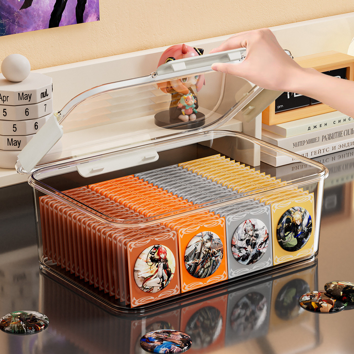 吧唧收纳盒亚克力透明带盖密封防潮防尘徽章动漫周边谷子展示盒子