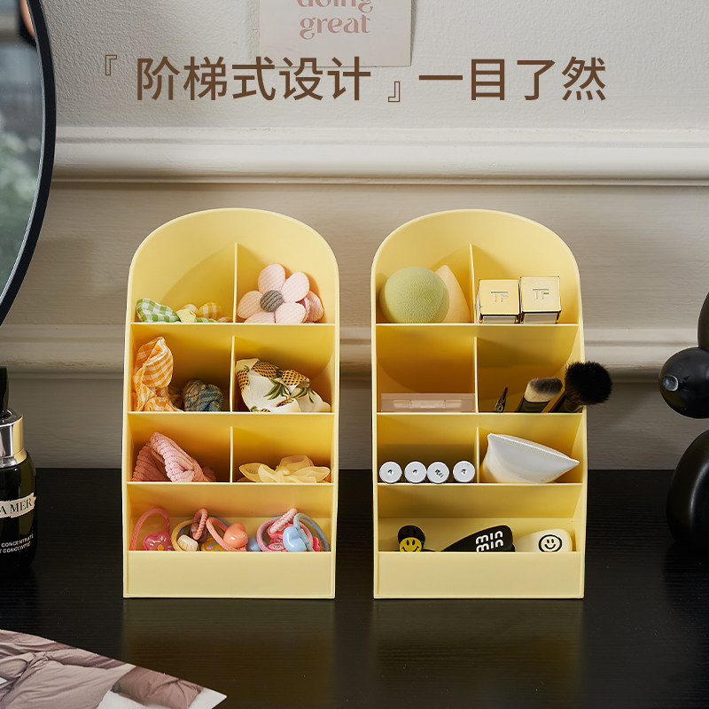 桌面化妆品收纳盒斜插式分格口红粉扑护肤品收纳化妆桌收纳置物架